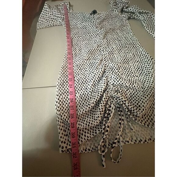 Midnight Doll Women's Long Sleeve Emma Ruched Drawstring Dot Dress Large 🛑 - Picture 6 of 8